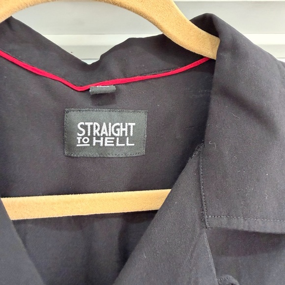 Straight to Hell Classic Black Men's Button Down Dress Shirt - Picture 3 of 4